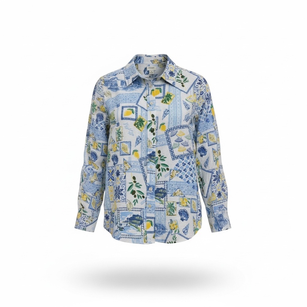 J.Crew Linen-Cotton “La Dolce Vita” Print Shirt